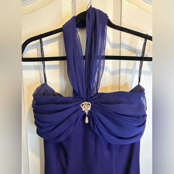 💜”Scott McClintock” Vintage Formal Strapless Dress w/ Brooch Pendant Size 12 - Picture 4 of 15